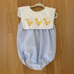 Stitchy Fish Seersucker Duck Appliqué Bubble NWOT